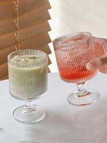 1 pièce Verre à pied court vertical de 280 ml avec rayures, style minimaliste, tasse à boire pour la maison, le restaurant, le bar, etc. Rentrée des classes - Blanc - Voir 5