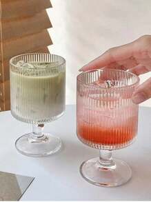 1 pièce Verre à pied court vertical de 280 ml avec rayures, style minimaliste, tasse à boire pour la maison, le restaurant, le bar, etc. Rentrée des classes - Blanc - Voir 4