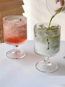 1 pièce Verre à pied court vertical de 280 ml avec rayures, style minimaliste, tasse à boire pour la maison, le restaurant, le bar, etc. Rentrée des classes - Blanc - Voir 3