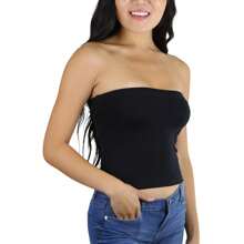 ToBeInStyle Women's Soft Comfy Cotton Layering Tube Tops - Áo Crop Top - Đen - Xem 1