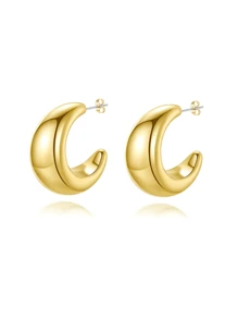 1pair New Design Medium-Sized Women's Earrings - Yellow Gold - View 8