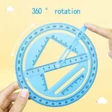 360 Degree Protractor With Wave Ruler, Straight Ruler, Triangular Ruler, Ideal Educational Tool For Elementary Students - Pink - View 7