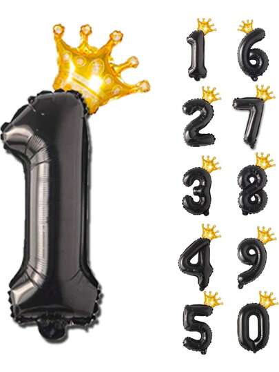 2 个 32 英寸黑色皇冠和数字铝箔气球，生日和主题派对装饰，返校情人节