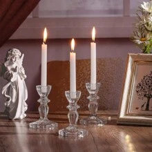 hanyial Glass Candlestick Holders Set 4 PCS, Clear Taper Candle Holders Bulk - Clear - View 2