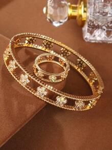 2pcs Hollow Out Personalized Bracelets And Rings Set