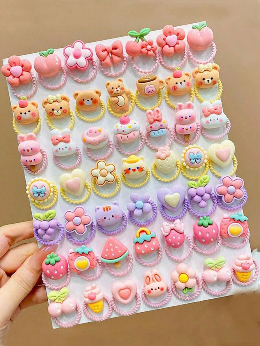40pcs/Set Cute Cartoon Princess Style Colorful Small Hair Ties, Suitable For Toddler Girls Daily Use - Multicolor - View 1
