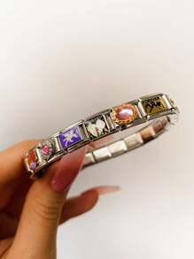 2024顆頂級時尚9mm寬不銹鋼珠帶1隻天使翅膀和心形吊飾,學習英語diy意大利魅力手鍊珠寶製作用品 - 彩色 - 查看 6