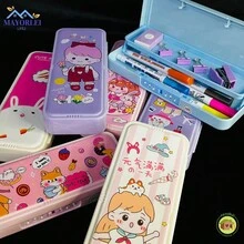 CARTUCHERA CON CONTRASEÑA, Caja De Papelería De Doble Capa Multifuncional Para Estudiantes De Primaria, secundaria o universidad, estuché de lápices de doble capa