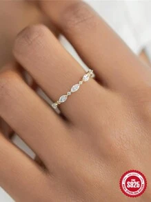 1個925銀扁形立方鋯石永恆訂婚戒指,18k鍍金多樣模擬鑽石毛邊婚戒,適用於女性 - 金色 - 查看 2