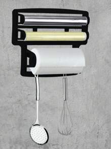 Suporte Triplo de parede para Rolos Porta Papel Toalha Alumínio Filme Utensílios Panos Com Ganchos 4X1