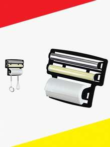 Suporte Triplo de parede para Rolos Porta Papel Toalha Alumínio Filme Utensílios Panos Com Ganchos 4X1