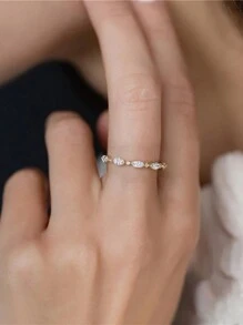 1個925銀扁形立方鋯石永恆訂婚戒指,18k鍍金多樣模擬鑽石毛邊婚戒,適用於女性 - 金色 - 查看 1