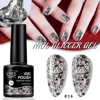 Voky 7ml 閃光光澤凝膠指甲油顏色閃爍,適用於uv/led光療器,家庭diy女孩和女性的禮物