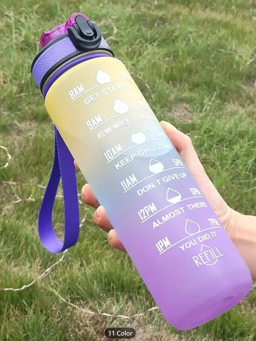 1入組1000ml漸層色塑膠水壺,刻度清晰,適用於自行車、籃球、戶外活動 - 黃色 - 查看 1