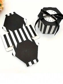 10 Hộp Quà Lục Giác Mini Có Giấy Vàng, Họa Tiết Hoạt Hình Dễ Thương, Bao Bì Kẹo Socola Tinh Tế Cho Tiệc Cưới Ủng Hộ - Đen và trắng - Xem 3