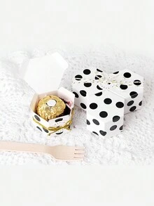 10 Hộp Quà Lục Giác Mini Có Giấy Vàng, Họa Tiết Hoạt Hình Dễ Thương, Bao Bì Kẹo Socola Tinh Tế Cho Tiệc Cưới Ủng Hộ - Đen và trắng - Xem 2