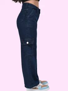 Young Girls Pants - 深色水洗藍 - 查看 6