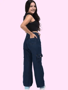 Young Girls Pants - 深色水洗藍 - 查看 5