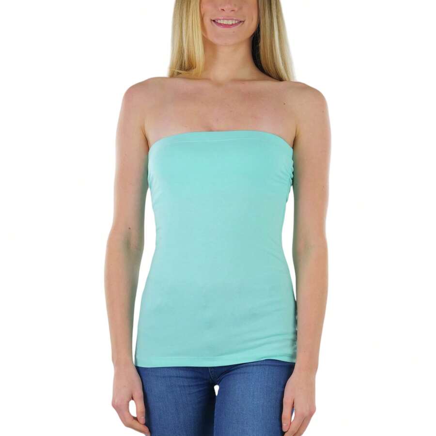 ToBeInStyle Women's Soft Comfy Cotton Layering Tube Tops - 全長 - 藍薄荷 - 查看 1