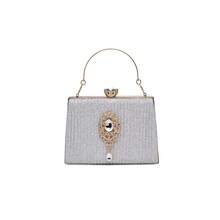 Gritte Women's Hard Shell Clutch Bag With Rhinestone Bow Knot For Evening Party,  Party, Qipao - Silver - View 2