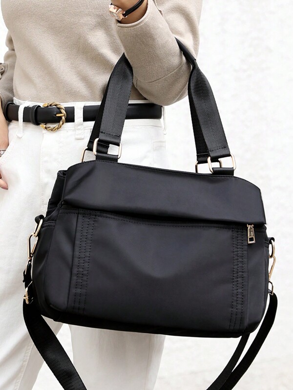 Multi Layer Nylon Tote Bag, Large Capacity Crossbody Bag, Waterproof Lightweight Travel Shoulder Bag, Eye-Catching Work Bags For Women