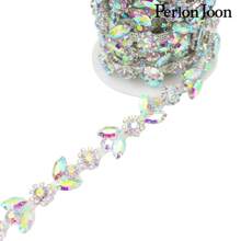 Perlon Joon 1 Lá Hoa AB Màu bạc Pha lê thủy tinh Chuỗi Pha lê Cắt tỉa Màu bạc Trang trí chuỗi Váy dự tiệc Phụ kiện - Bạc AB - Xem 3
