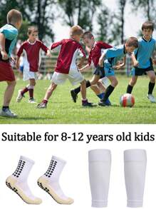 4 双青少年运动腿套，儿童足球腿套，青少年足球健身腿套，适合户外运动、训练，耐磨，适合 8-12 岁男孩和女孩 - 白色 - 查看 3