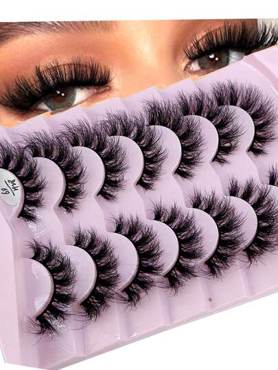 HBZGTLAD 7 أزواج من الرموش الاصطناعية المصنوعة من فرو الأرانب المتنوعة والتي تبدو طبيعية - تشمل رموش عيون القطة والرموش الناعمة ثلاثية الأبعاد من فرو الأرانب والرموش المخطططة