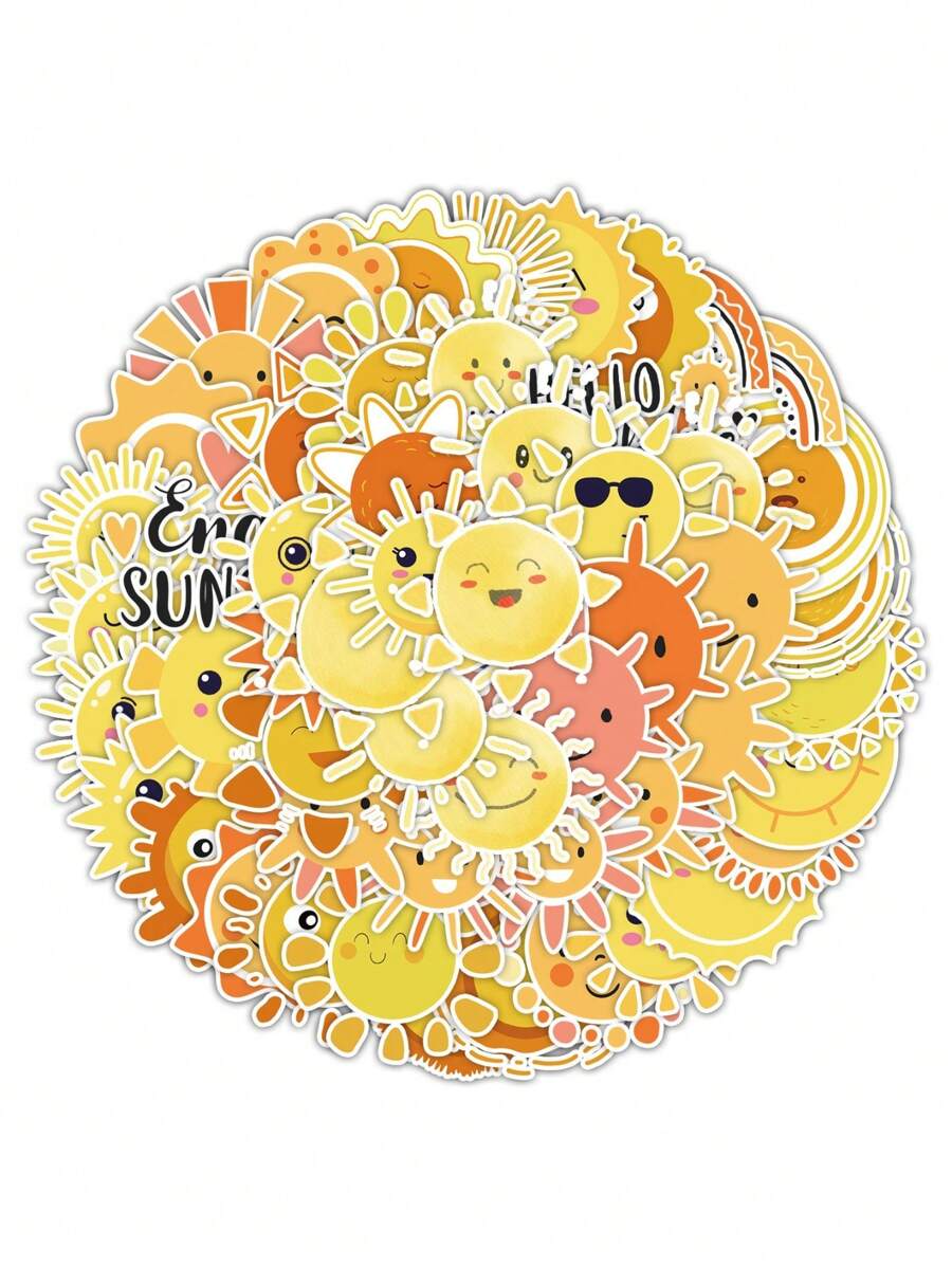 50pcs Yellow Sun Graffiti Stickers, Waterproof Stickers For Water Bottles, Backpacks And Laptops - Lime Green - View 1