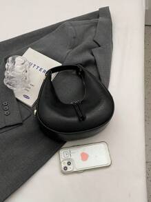 Ladies' Quality Soft Leather Dumpling Bag,-Shaped Bag,Shoulder Bag,Large Capacity Commuter Bag,Handbag, Tready Crescent Moon Bag For Women, Bag For Women Elegant - Black - View 8