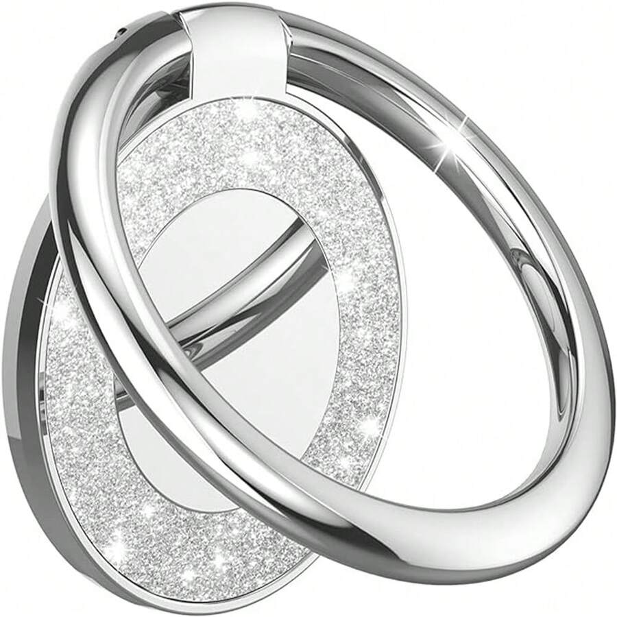 1pc Phone Ring Holder, Round Rhinestone Inlaid, Manual Drilling, New Desktop Anti-Drop Phone Stand, All Metal Ring Buckle, Universal Type, Suitable For IPhone, Android Phones And Tablets, Birthday, Gift For Family And Friends, Ring Holder, Phone Ring Grip, Phone Accessories - Silver - View 1