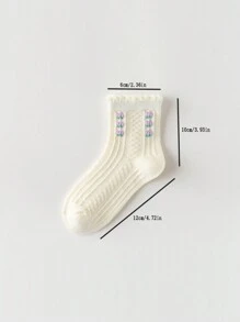 5 双时尚百搭网眼透气蘑菇蕾丝袜及膝袜，适合学生和儿童 - 紫色 - 查看 2