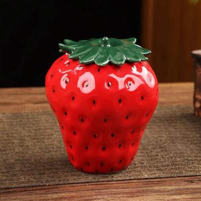 Strawberry Shape Ceramic Jar Food Storage Jar Canister Tea Tins Can Sealed Tea Coffee Canister Spices Nuts Snacks Storage Pot For Sugar Salt Bowl Back To School