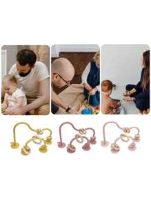 Attipas Set Juguetes silicona para bebés estimulación y coordinación motora fina con fijación a mesa y aros de madera
