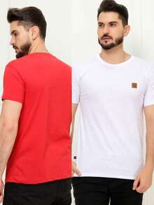 Kit 2 Pecas Camiseta 100% Algodão Camisa Masculina Várias Cores Corinho Promoção Imperdivel  E Seguro - Vermelho - Visão 2
