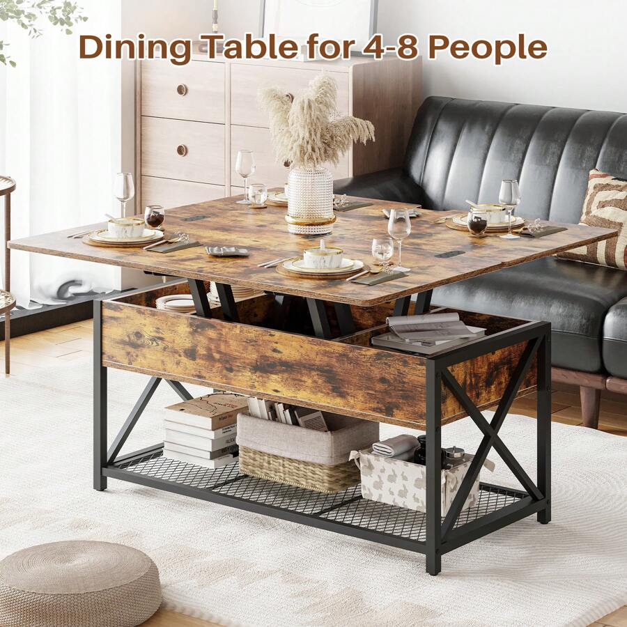 43" Lift Top Coffee Table With Charging Station, 4 In 1 Coffee Tables