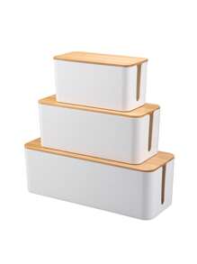 1 Stück Kreativer Einfacher Bambus-holzschreibtisch-kabelmanagement-box Mit Deckel, Drahtstecker-aufbewahrungstasche Für Stromkabel Und Ladegerät