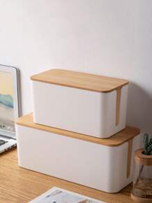 1 Stück Kreativer Einfacher Bambus-holzschreibtisch-kabelmanagement-box Mit Deckel, Drahtstecker-aufbewahrungstasche Für Stromkabel Und Ladegerät
