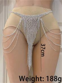 Rhinestone Long Tassel Underwear Chain - Silver - View 2