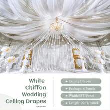 6 Panels  Ceiling Drapes 5ftx20ft Wedding Ceiling Drapes Chiffon Fabric Arch Draping Sheer Curtains Soft Drapery Draping Wedding Ceiling Decorations For Party Ceremony Stage Swag - 白色 - 查看 6