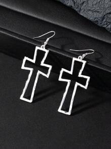 1pair Fashionable Minimalist Cross Stud Earrings - Silver - View 1