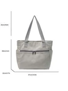 时尚大容量帆布纯色手提包，适合读书周的学院风书包 - 灰色 - 查看 10