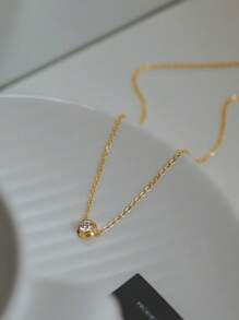 Stainless Steel Waterproof, Non-Fading, Fashionable, Simple Gold One Pendant Necklace And Bracelet Set Suitable For Women's Daily Wear - Gold - View 7