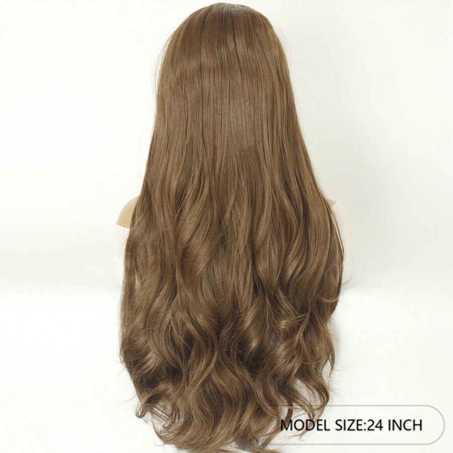 13*3Synthetic Lace Front Wig 24Inch Long Body Wave Brown Wig For Daily