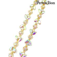 Perlon Joon 1碼葉子花朵ab金玻璃水晶鏈裝飾銀鏈配件婚禮禮服飾品 Ml125 - AB金 - 查看 3