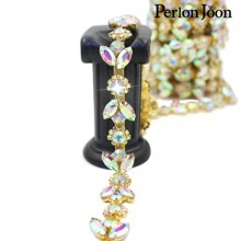 Perlon Joon 1碼葉子花朵ab金玻璃水晶鏈裝飾銀鏈配件婚禮禮服飾品 Ml125 - AB金 - 查看 5