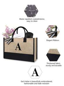 1pc Canvas Tote Bag With Cosmetic Pouch, Personalized Gift Bag Suitable For Wedding, Birthday, Beach, Vacation, Backpack And More, Great Gift For Women, Moms, Teachers, Friends, Bridesmaids, Students, Large Capacity - Khaki - View 7