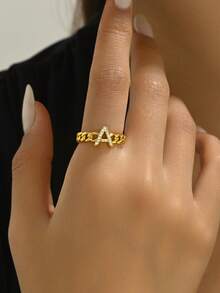1個歐美風格的金屬紋理手鐲戒指,嵌有環狀英文字母,適合日常佩戴,也是送給朋友、妻子或女友的禮物 - 金黃色 - 查看 1