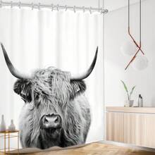 1 pièce Rideau de douche en tissu de style ferme avec vache des hautes terres, rideau de douche avec crochets, vache drôle, taureau, vache et fleurs sur marbre pour salle de bain 180cm x 180cm. Décoration de salle de bain d'été, accessoires de rentrée scolaire