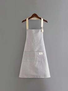 1件亚麻防水围裙，蓝灰棕白条纹围裙，成人厨房围裙，透气时尚防水围裙，厨房用品 - 灰色 - 查看 13